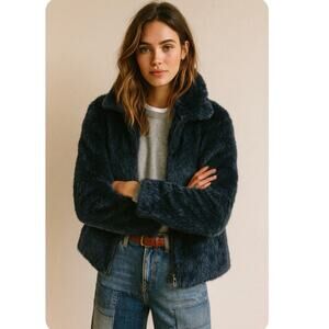 Michael Kors Midnight Faux Fur Zip Up Jacket Medium Boho Chic French Girl Chic